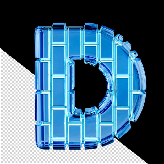 PSD 3d символ из голубого ледяного вертикального кирпича буква d