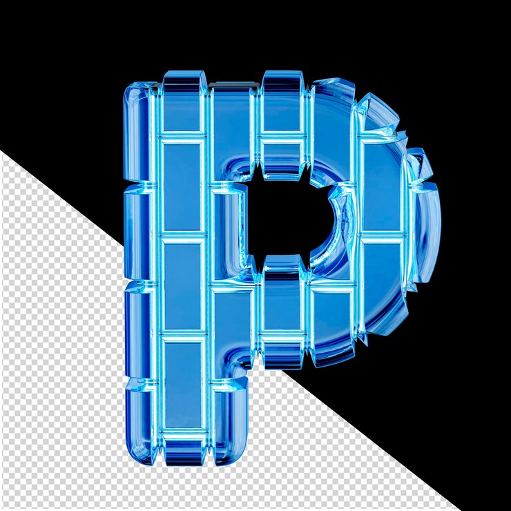 PSD 3d symbol made of blue ice vertical bricks letter p