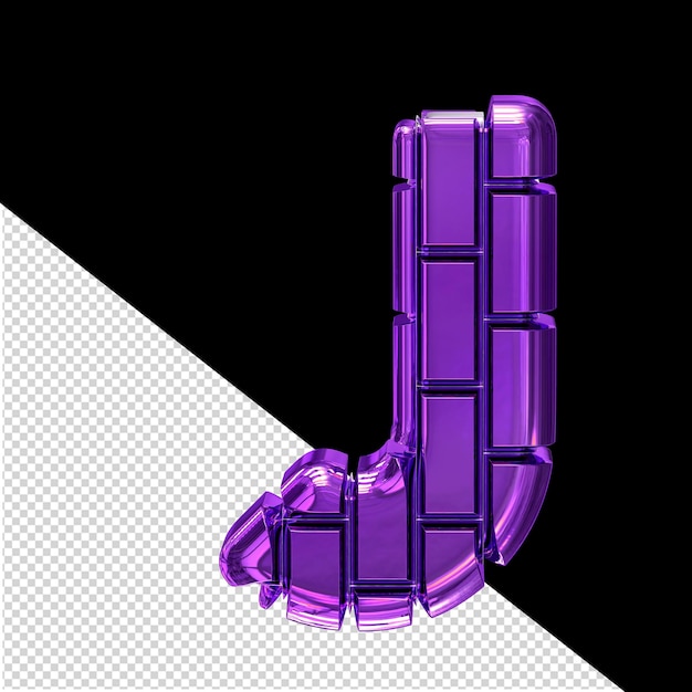 PSD 3d символ из темно-фиолетового вертикального кирпича буква j