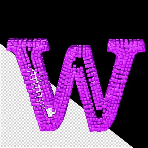 보라색 큐브 문자 W로 만든 3d 기호