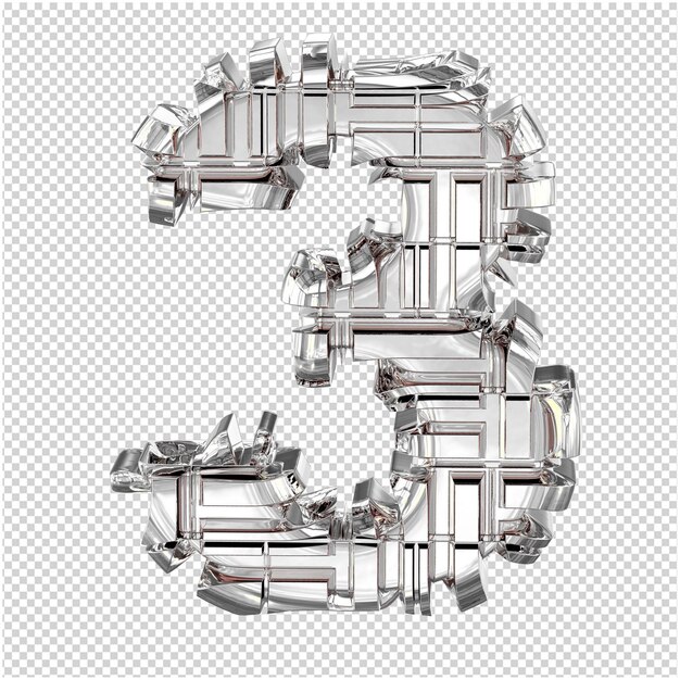 3d symbol made of transformed silver number 3