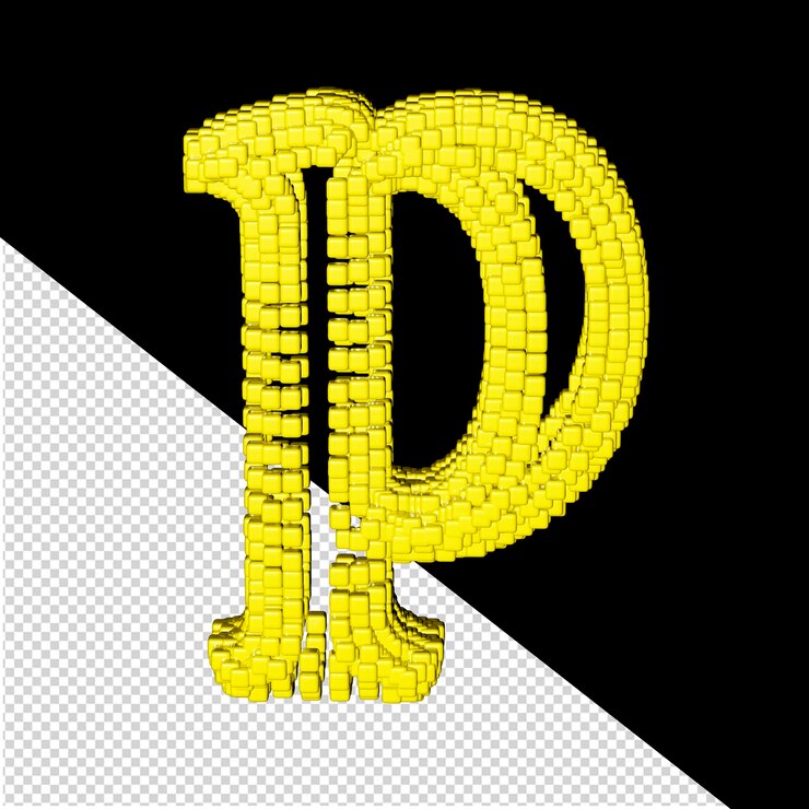 PSD 3d symbol made of yellow cubes letter p