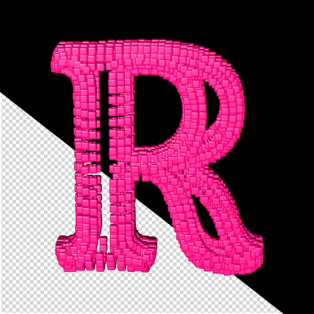 3d symbol made of pink cubes letter r