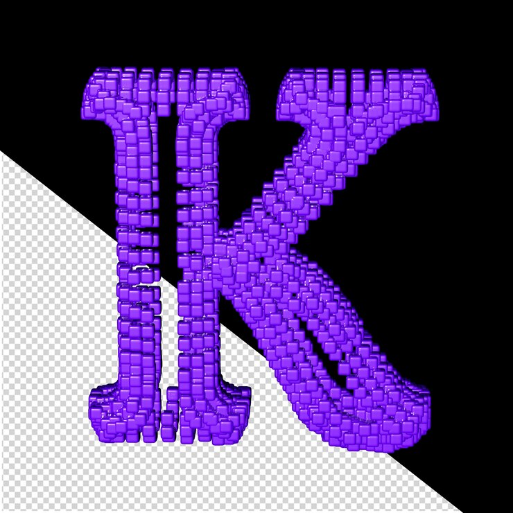 PSD 3d symbol made of purple cubes letter k