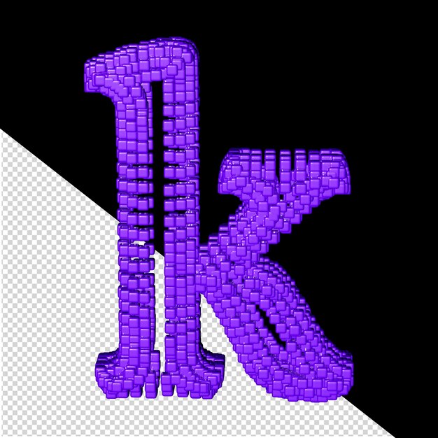 PSD 3d symbol made of purple cubes letter k