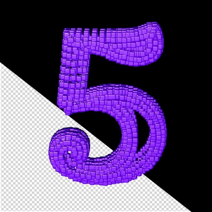 PSD 3d symbol made of purple cubes number 5