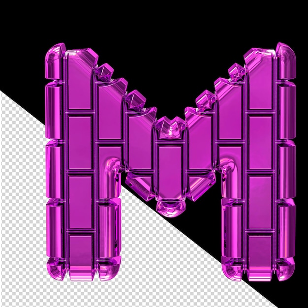 3d symbol made of purple vertical bricks letter m