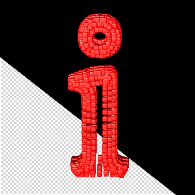 3d symbol made of red cubes letter i