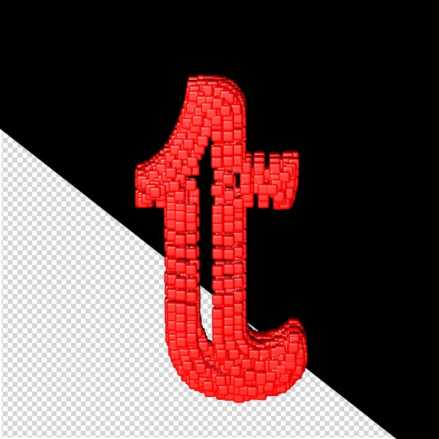 PSD 3d symbol made of red cubes letter t