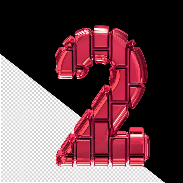 PSD 3d symbol made of red vertical bricks number 2