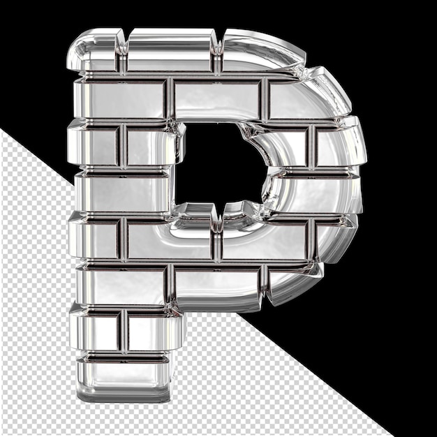 3d symbol made of silver bricks letter p