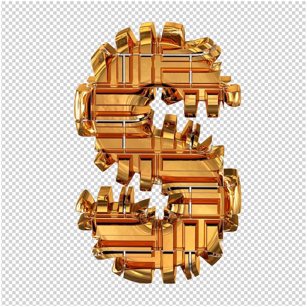 Simbolo 3d fatto di lettere d'oro trasformate s