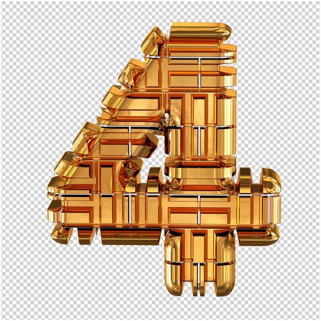 PSD 3d symbol made of transformed gold number 4