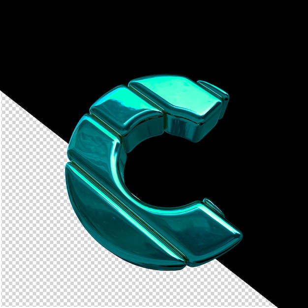 3d symbol made of turquoise diagonal blocks letter c