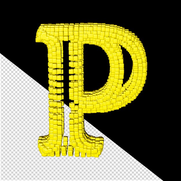 PSD 3d symbol made of yellow cubes letter p