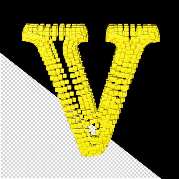 PSD 3d symbol made of yellow cubes letter v