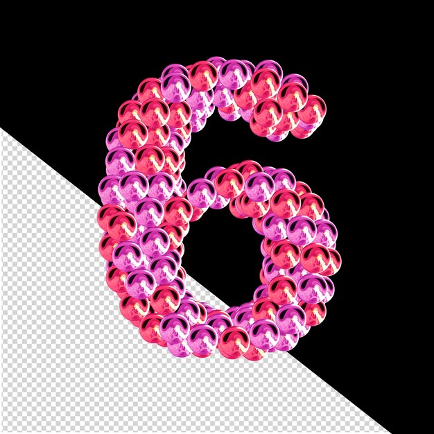 3d symbol of pink and purple spheres number 6