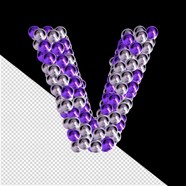 3d symbol of purple and silver spheres letter v