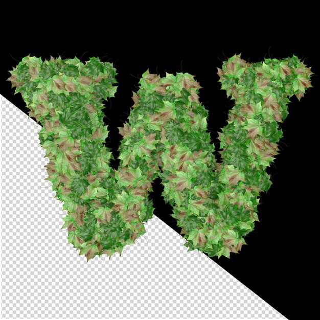 PSD 3d symbol z jesiennych zielonych liści litera w
