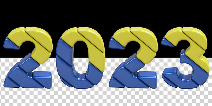 PSD 3d-symbolen van het nieuwe jaar 2023