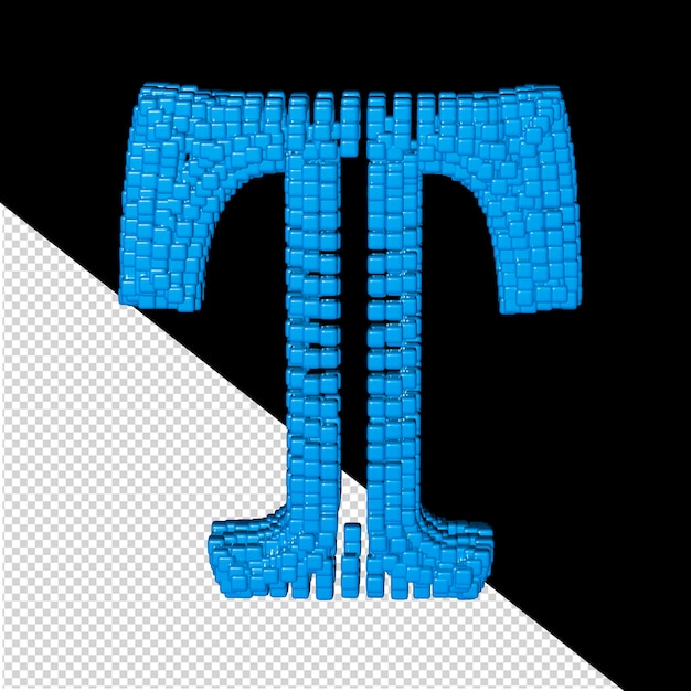 PSD 3d-symbool gemaakt van blauwe kubussen letter t