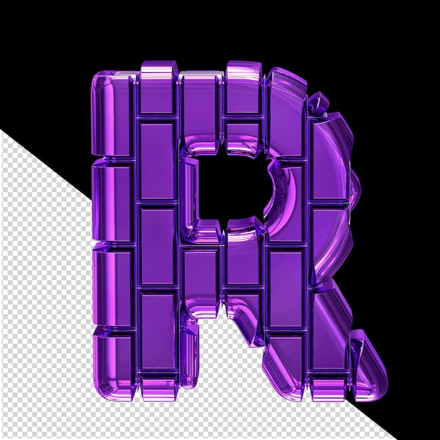 PSD 3d-symbool gemaakt van donkerpaarse verticale bakstenen letter r