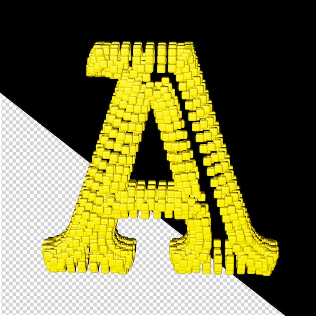 PSD 3d-symbool gemaakt van gele kubussen letter a