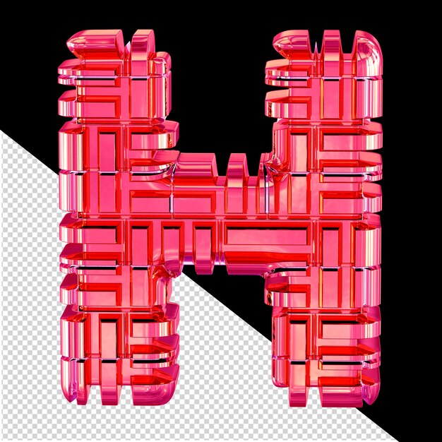 3d-symbool gemaakt van getransformeerde roze letter h