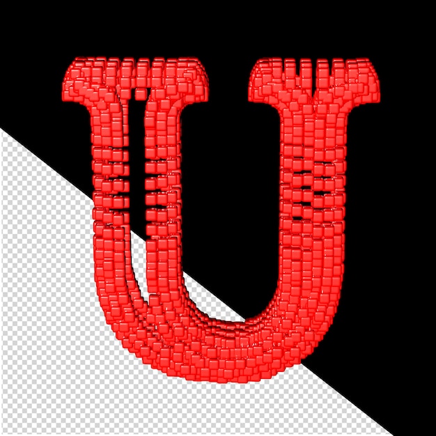 PSD 3d-symbool gemaakt van rode blokjes letter u