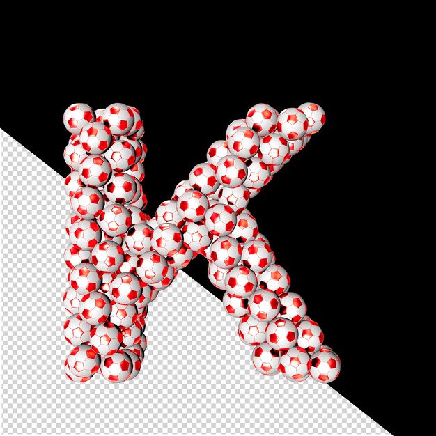 PSD 3d-symbool gemaakt van rode voetbalballen letter k