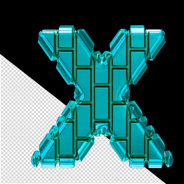 3d-symbool gemaakt van turquoise verticale bakstenen letter x