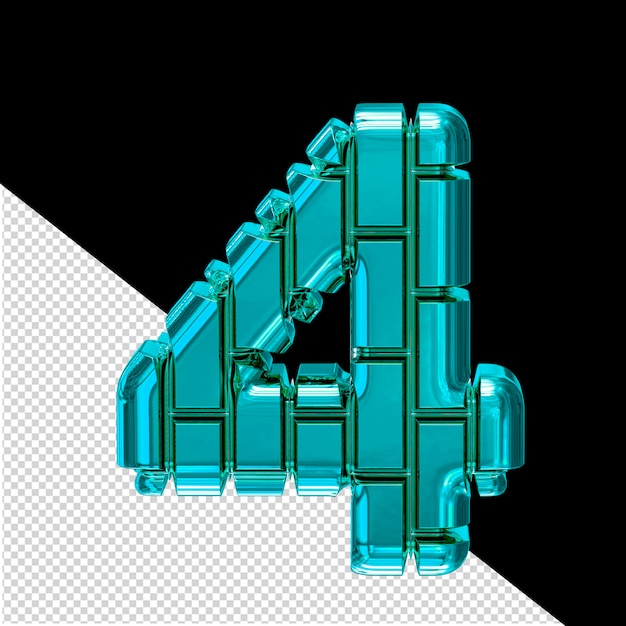 3d-symbool gemaakt van turquoise verticale bakstenen nummer 4