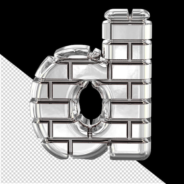 PSD 3d-symbool gemaakt van zilveren bakstenen letter d
