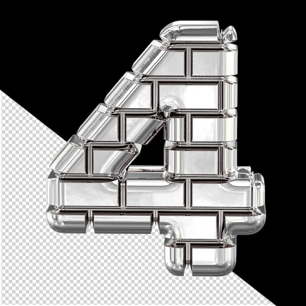 3d-symbool gemaakt van zilveren bakstenen nummer 4