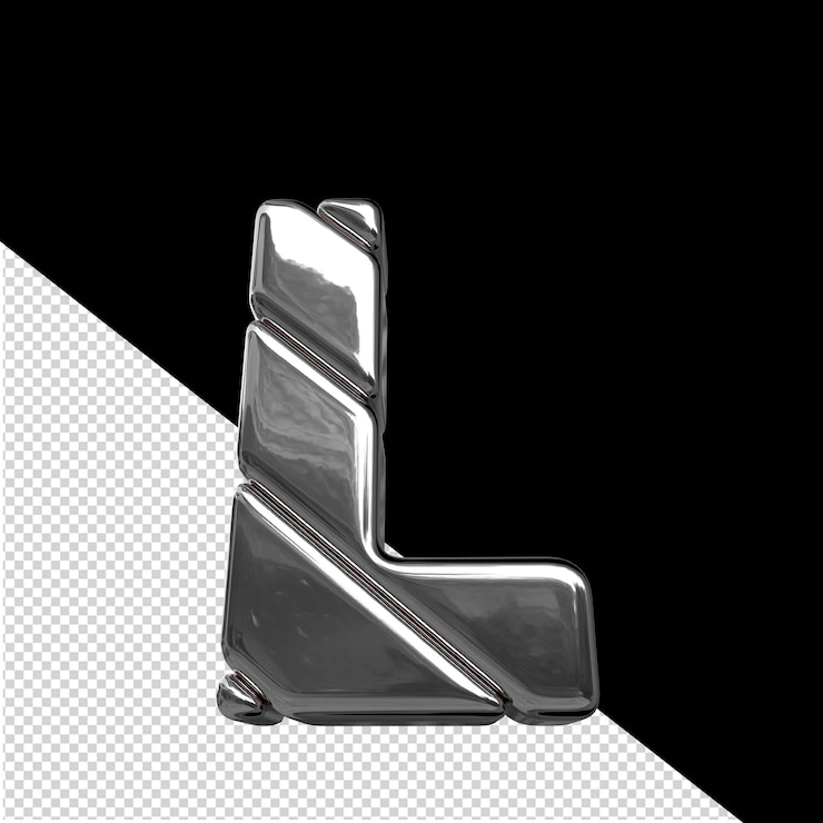 PSD 3d-symbool gemaakt van zilveren diagonale blokken letter l