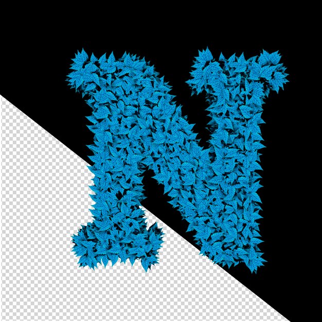 3d-symbool van blauwe bladeren letter n