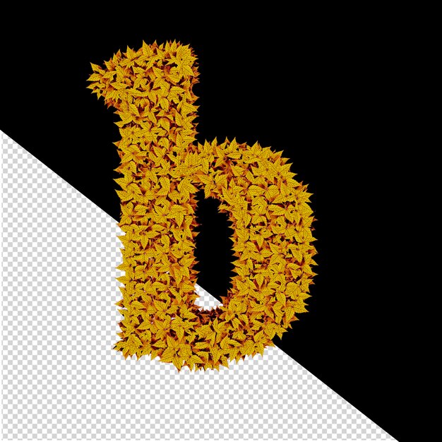 3d-symbool van gele bladeren letter b