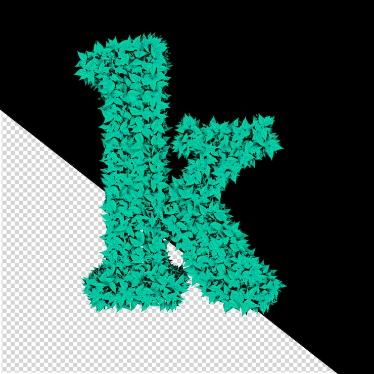PSD 3d-symbool van mentholbladeren letter k
