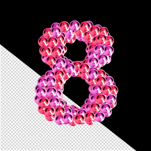 PSD 3d-symbool van roze en paarse bollen nummer 8