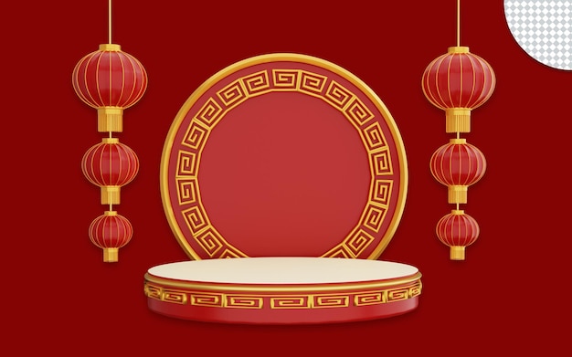 3d Szczęśliwego Chińskiego Nowego Roku Produkt Na Podium Na Czerwonym Tle