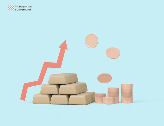 3d Sztabki Złota Z Koncepcją Wykresu Trendu Wzrostowego. Koncepcja Inwestycji I Zakupu Złota. Ilustracja Renderowania 3d