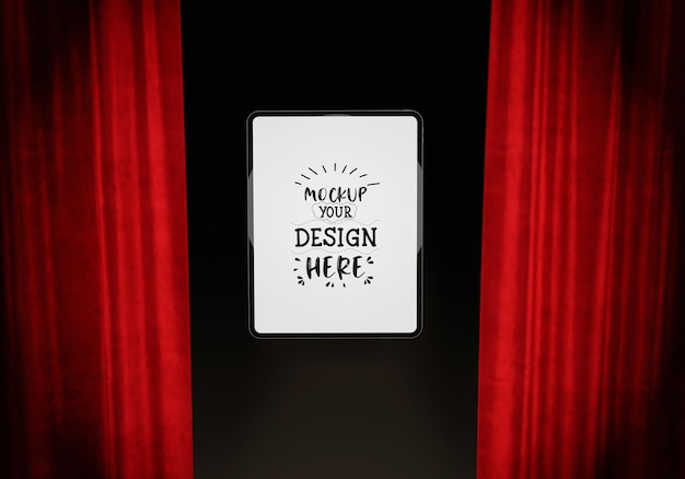 PSD 3d tablet in movie theater psd mockup