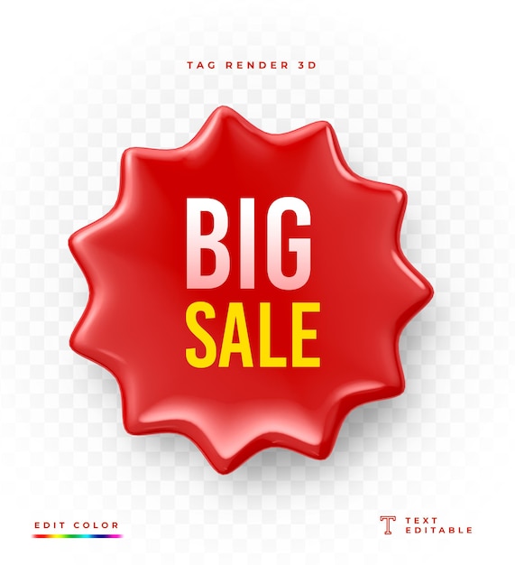 PSD 3d-tag big sale rendering mockup geïsoleerd