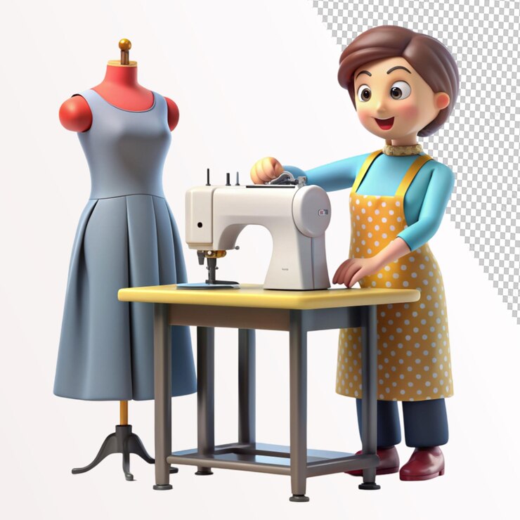 透明な背景にドレスを縫う3Dカートゥーン