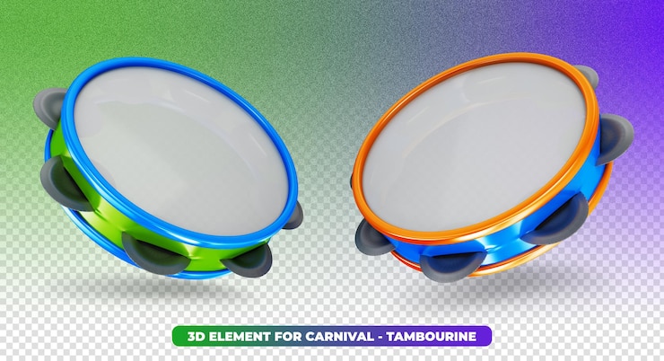 PSD 3d tambourine for carnival in brazil for composition