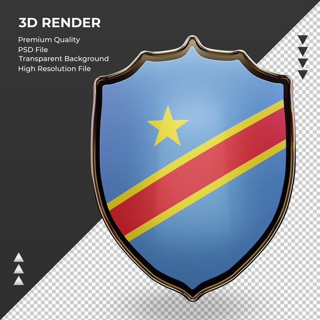 3d tarcza Demokratyczna flaga Kongo renderująca widok z przodu