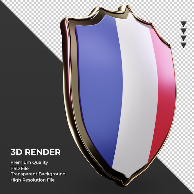 PSD 3d tarcza flaga francji renderująca widok z lewej strony