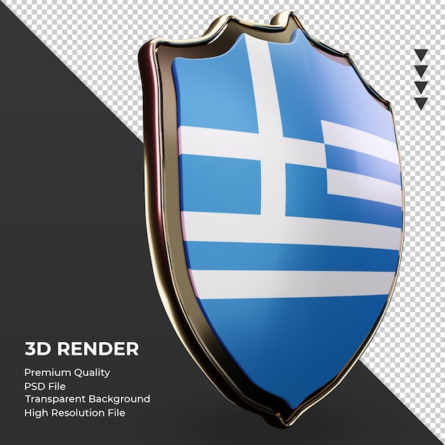 PSD 3d tarcza flaga grecji renderująca widok z lewej strony