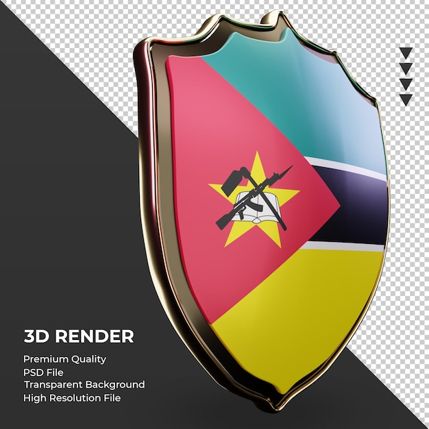 3d tarcza flaga Mozambiku renderująca widok z lewej strony