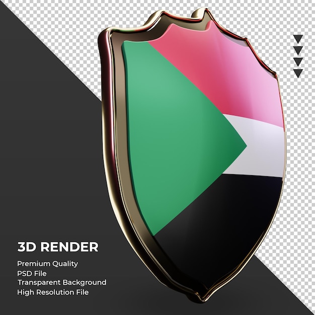 3d Tarcza Flaga Sudanu Renderująca Widok Z Lewej Strony